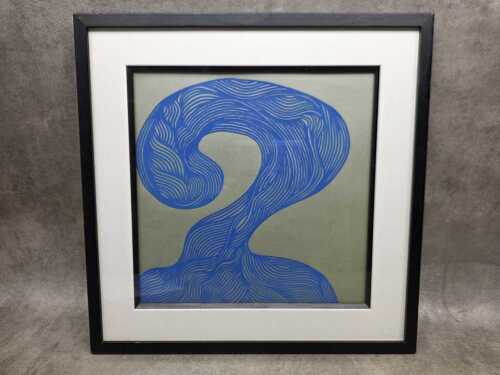 81 · Artist unknown, abstract blue contour lines to metallic-look background. Screenprint on paper