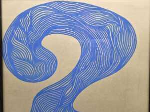 Artist unknown, abstract blue contour lines to metallic-look background. Screenprint on paper - 2