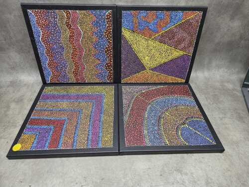 Dianne Dixon Kemarre, Bush Food (4). Set of four Indigenous Australian acrylic paintings on canvas