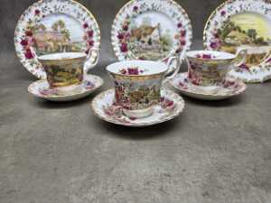 Three Royal Albert 'Four Seasons' porcelain duo and side plate sets - 3