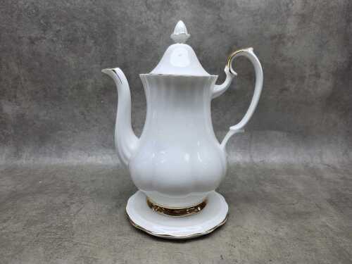 96 · Royal Albert 'Val D'or' porcelain coffee pot with matching trivet