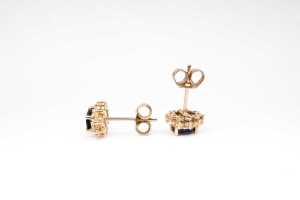 A pair of sapphire and diamond earrings in 14ct yellow gold with 9ct backings. - 3