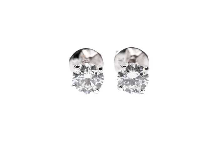 A pair of laboratory grown diamond studs in 14 carat white gold