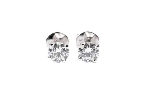 A pair of laboratory grown diamond studs in 14 carat white gold