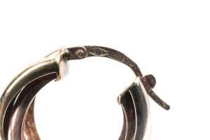 A pair of triple hoops in 9 carat three tone gold - 3