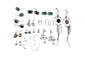 A collection of earrings in sterling silver