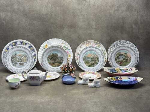 Porcelain, including cabinet plates and floral baskets
