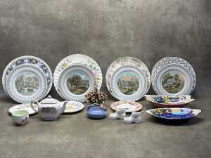 Porcelain, including cabinet plates and floral baskets