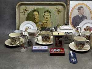 British Royal Family memorabilia including tinware, porcelain teacups, crown, etc. - 2