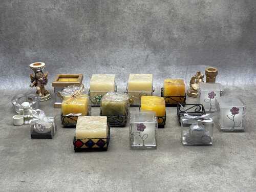 Candle holder, candles and ornaments