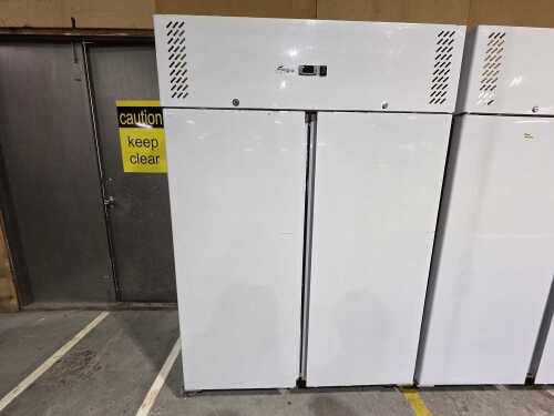 As new: Commercial FED-X XURF1200SFV stainless steel double door upright freezer plastic wrapped)