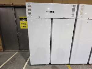 As new: Commercial FED-X XURF1200SFV stainless steel double door upright freezer plastic wrapped)