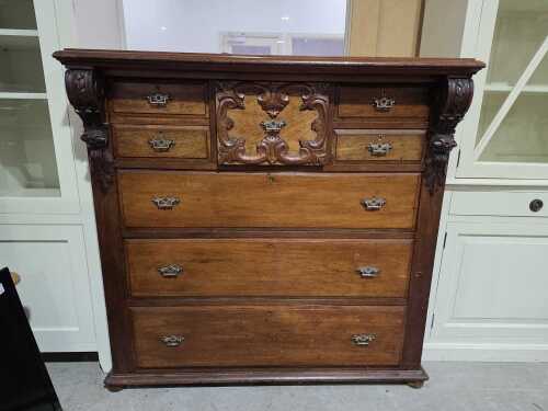 Victorian carved cedar chest of drawers