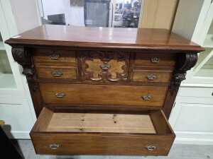 Victorian carved cedar chest of drawers - 4