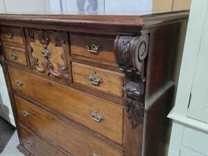 Victorian carved cedar chest of drawers - 5