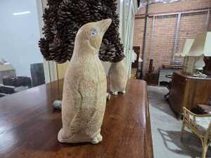 Pinecone tabletop Christmas Tree, together with a pair of plaster penguin figures - 3