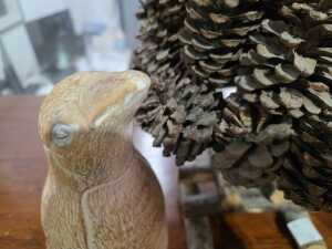 Pinecone tabletop Christmas Tree, together with a pair of plaster penguin figures - 7