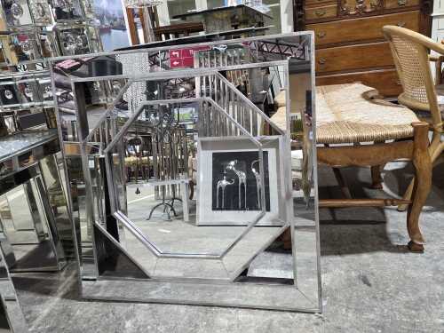 Framed hexagonal mirrored wall clock