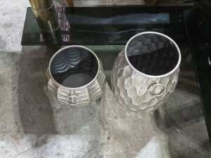 Two pressed tin twin-handled floor planters - 3