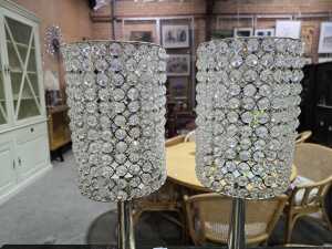 Pair of silver-tone and glass decorated candle stands - 2