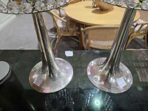 Pair of silver-tone and glass decorated candle stands - 3
