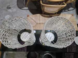 Pair of silver-tone and glass decorated candle stands - 4