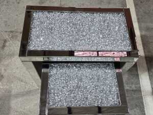 Three mirrored nesting side tables with crystal design under glass top - 4