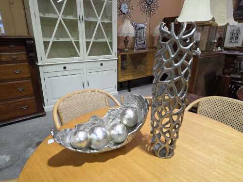 Two modern decorative homewares in silver tones