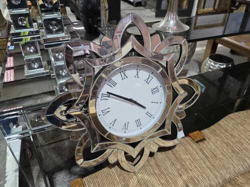 Bellevue Contemporary Living mirrored floral form wall clock