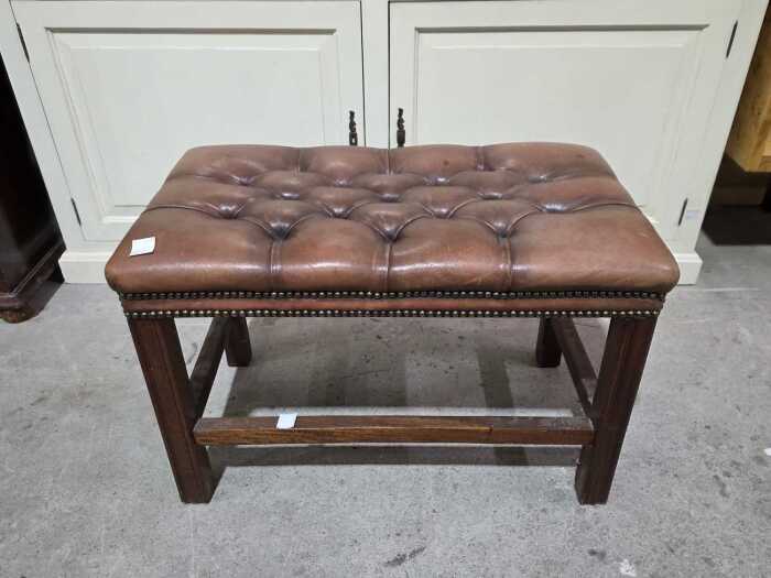 Leather button-tufted stool