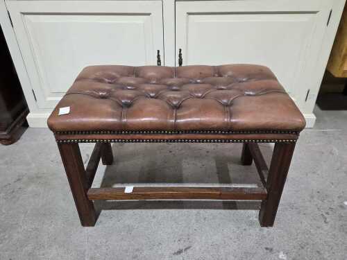 Leather button-tufted stool