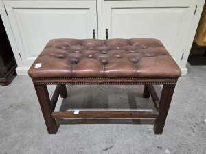 Leather button-tufted stool