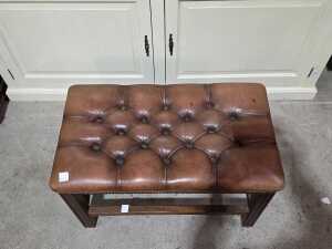 Leather button-tufted stool - 2