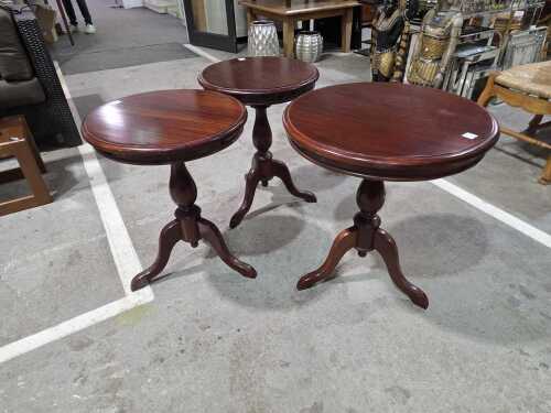 Three pedestal occasional tables