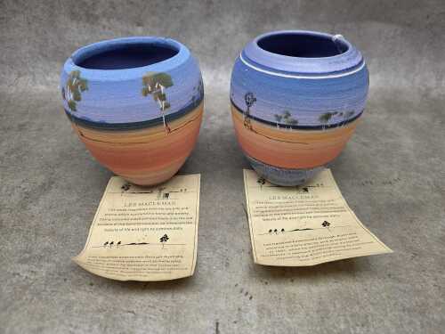 Two Les Macleman hand painted pottery vases