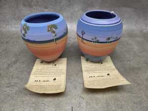 Two Les Macleman hand painted pottery vases