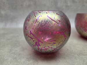 Pair of 1980s Royal Brierley art glass gold glazed sphere vases - 2