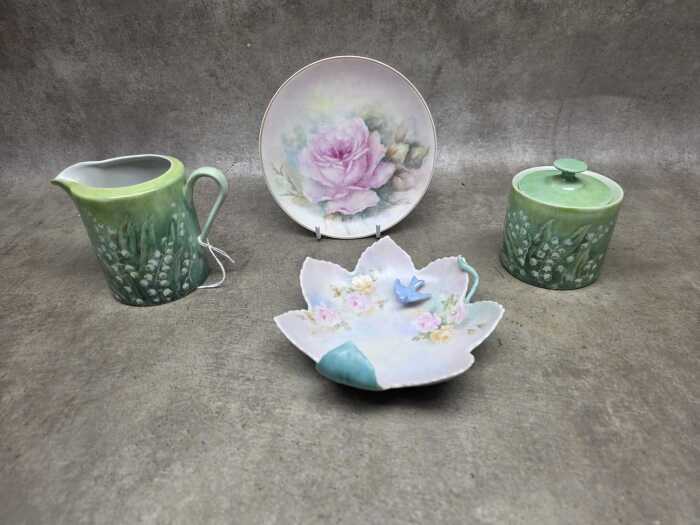 Four pieces of hand painted porcelain pieces