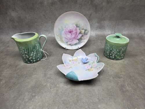 Four pieces of hand painted porcelain pieces