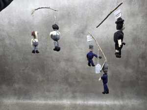 Handmade crochet mobile with Charlie Chaplin police chase - 3