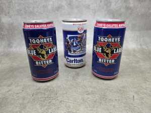 One Carlton United Breweries and two Tooheys Blue Label commemorative beer tins