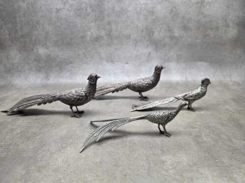 Two pairs of cast metal pheasant figures