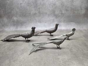 Two pairs of cast metal pheasant figures