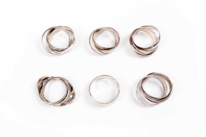 A collection of rings in sterling silver