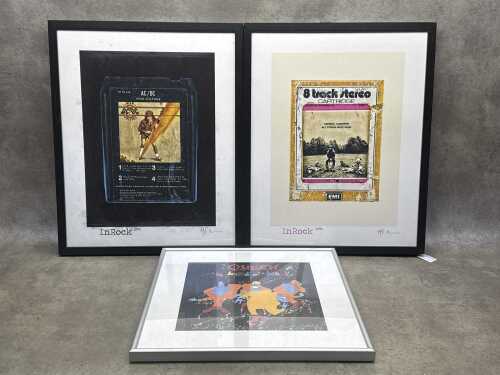 Three framed rock music prints