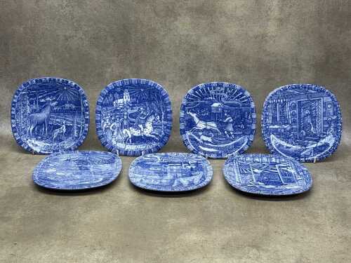 Seven R&ouml;rstrand Sweden blue and white porcelain cabinet plates