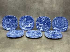 Seven R&ouml;rstrand Sweden blue and white porcelain cabinet plates