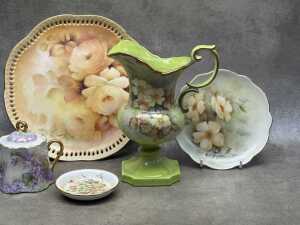 Hand-painted porcelain, including plates, ewer - 3