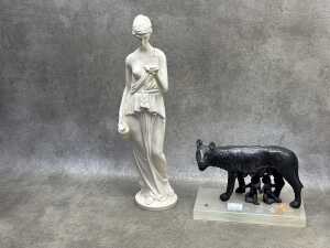 Three Classical reproduction figures including metal and onyx Romulus and Remus and 2x resin figures - 4
