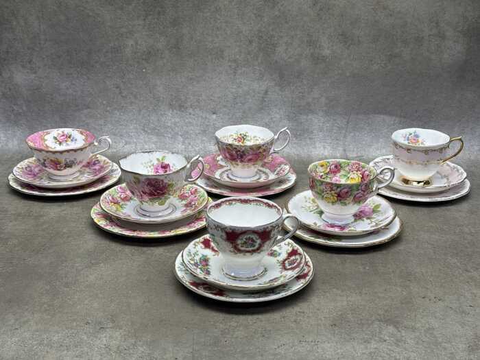 Six English porcelain trios, including Royal Albert